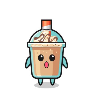 Milkshake çizgi filminin hayret verici ifadesi, tişört, etiket, logo elementi için şirin bir tasarım