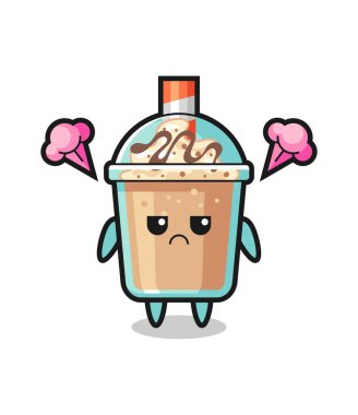 Şirin milkshake çizgi film karakterinin rahatsız edici ifadesi, tişört, etiket, logo elementi için şirin tasarım