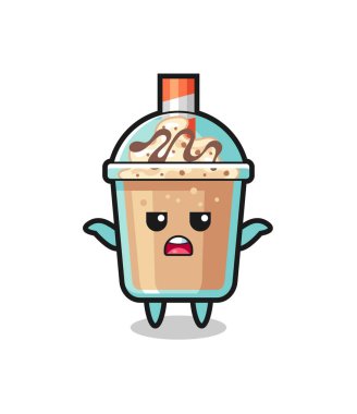 Milkshake maskotu karakteri, ne bileyim, tişört, çıkartma, logo elementi için şirin bir tasarım diyor.