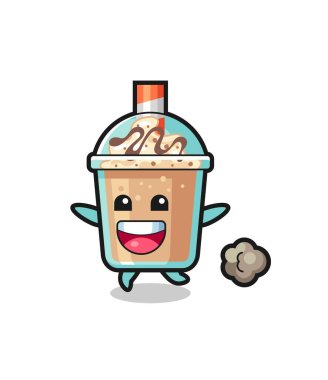 Koşu pozlu mutlu milkshake karikatürü, tişört, çıkartma, logo elementi için şirin bir tasarım.