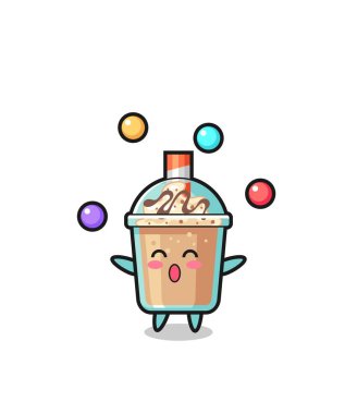 Milkshake sirk karikatürü, top hokkabazlığı, tişört, çıkartma, logo elementi için şirin bir tasarım.