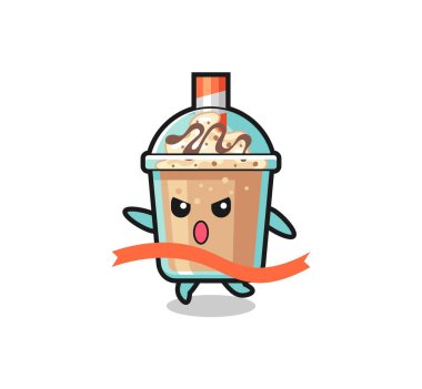 Şirin milkshake çizimi bitişe ulaşıyor, tişört, etiket, logo elementi için şirin bir tasarım.