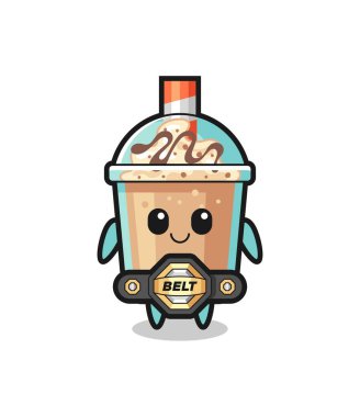 Kemerli MMA dövüşçüsü milkshake maskotu. Tişört, çıkartma, logo elementi için şirin bir tasarım.