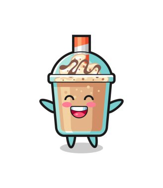 Mutlu bebek milkshake çizgi film karakteri, tişört, etiket, logo elementi için şirin tasarım