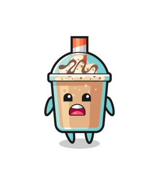 Özür dileyen ifadeli milkshake çizimi, tişört, etiket, logo elementi için şirin bir tasarım.