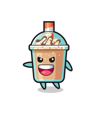 Heyecanlı pozlu milkshake karikatürü, tişört, çıkartma, logo elementi için şirin bir tasarım.