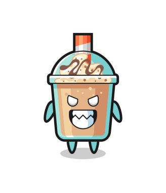 Milkshake 'in şeytani ifadesi sevimli maskot karakteri, tişört, çıkartma, logo elementi için şirin tasarım.