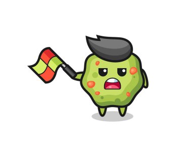 Çizgi film yargıcı olarak kusmuk çizgi filmi bayrağı 45 derecelik açıyla kaldırın, tişört, çıkartma, logo elementi için şirin bir tasarım yapın.