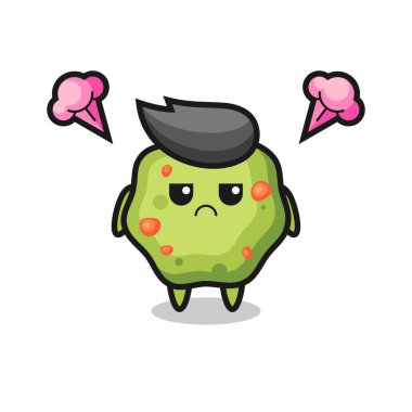 Sevimli kusmuk çizgi film karakterinin rahatsız edici ifadesi, tişört, etiket, logo elementi için şirin tarz tasarımı