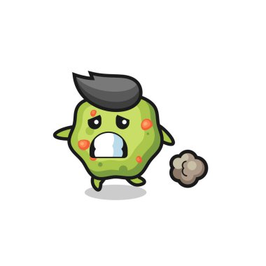 Korku içinde koşan kusmuğun çizimi, tişört, çıkartma, logo elementi için şirin bir tasarım