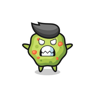 Kusmuk maskotu karakterinin öfkeli ifadesi, tişört, çıkartma, logo elementi için şirin tasarım