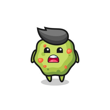 Özür dileyen ifadeli kusmuk çizimi, tişört, etiket, logo elementi için şirin bir tasarım.