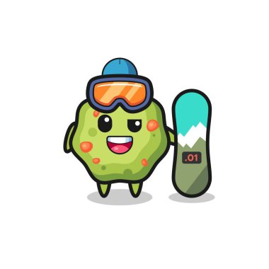 Snowboard stili kusmuk karakteri tasviri, tişört, çıkartma, logo elementi için şirin tasarım.