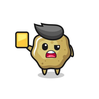 Bir futbol hakemi olarak gevşek çizgi film karakterinin sarı kart vermesi, tişört, çıkartma, logo elementi için şirin bir tasarım.