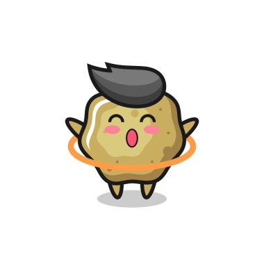 Şirin gevşek tabure çizgi filmi hula hoop oynuyor, tişört, çıkartma, logo elementi için şirin bir tasarım.