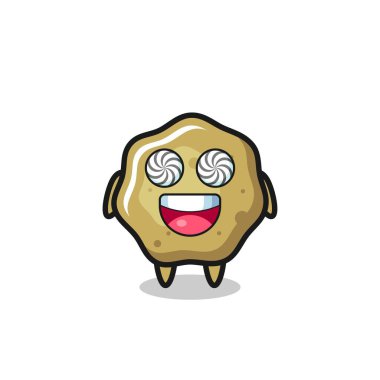 Sevimli, gevşek, hipnotize olmuş gözleri olan, tişört, çıkartma, logo elementi için şirin bir tasarım.