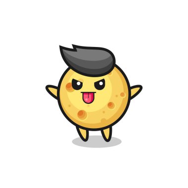 Alaycı pozdaki yaramaz yuvarlak peynir karakteri, tişört, etiket, logo elementi için şirin tasarım