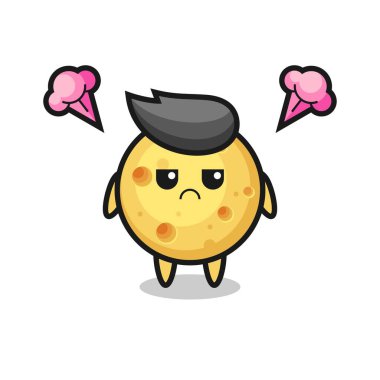 Şirin yuvarlak peynir çizgi film karakterinin rahatsız edici ifadesi, tişört, etiket, logo elementi için şirin bir tasarım.