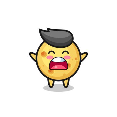 Şirin yuvarlak peynir maskotu, esneme ifadesi, tişört, çıkartma, logo elementi için şirin bir tasarım.