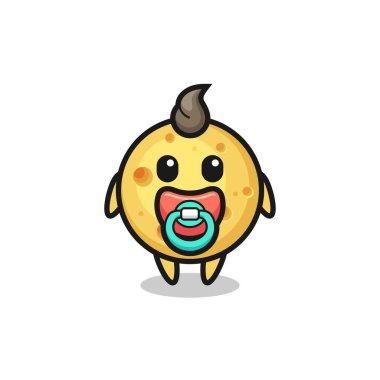 bebek yuvarlak peynir çizgi film karakteri emzik, tişört, etiket, logo elementi için şirin bir tasarım.