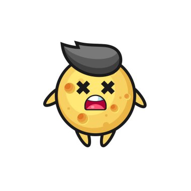 Ölü yuvarlak peynir maskotu karakteri, tişört, çıkartma, logo elementi için şirin bir tasarım.