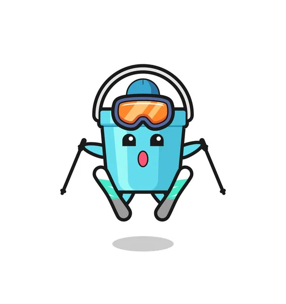 Personnage Mascotte Seau Plastique Comme Joueur Ski Design Style Mignon — Image vectorielle