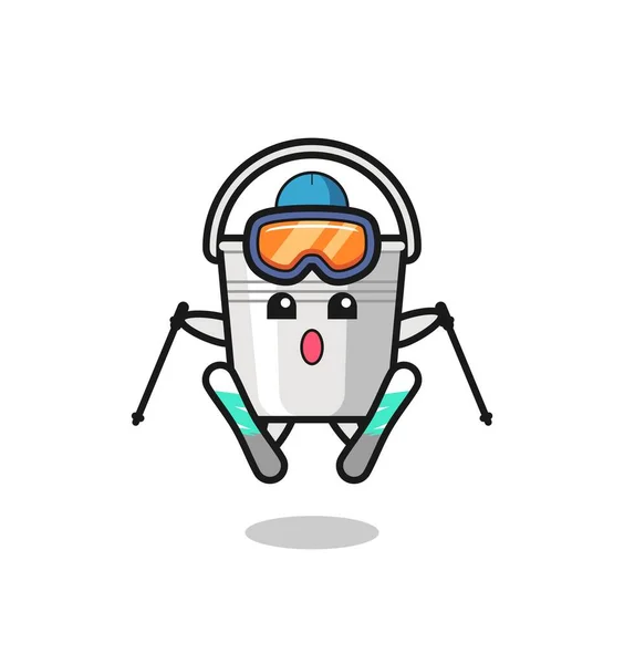 Personnage Mascotte Seau Métal Comme Joueur Ski Design Style Mignon — Image vectorielle