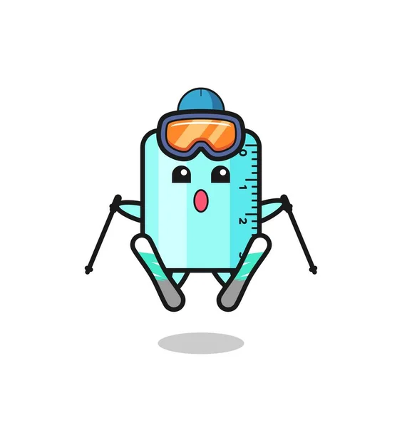 Personaje Mascota Regla Como Jugador Esquí Lindo Diseño Estilo Para — Archivo Imágenes Vectoriales