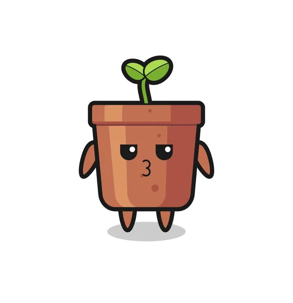 可愛い植物のポットキャラクターの退屈な表情Tシャツ ステッカー ロゴ要素のかわいいスタイルデザイン — ストックベクタ