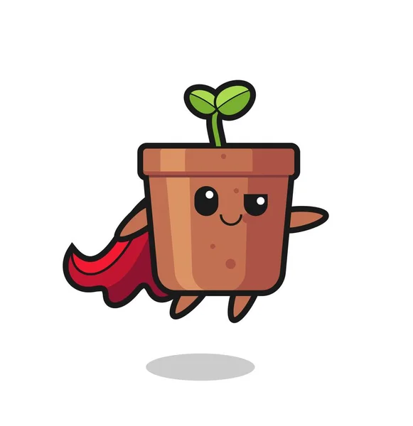 Cute Pot Roślin Superhero Postać Jest Latający Ładny Styl Projekt — Wektor stockowy