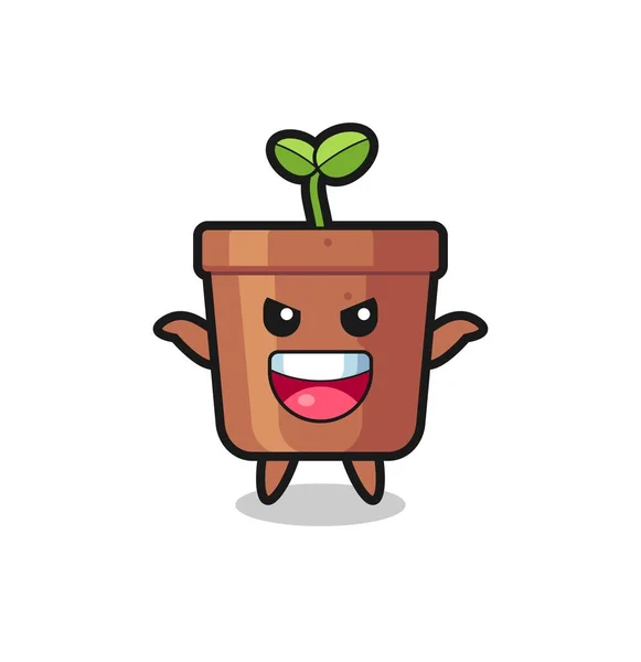 Illustration Pot Plante Mignon Faisant Geste Effrayant Conception Style Mignon — Image vectorielle