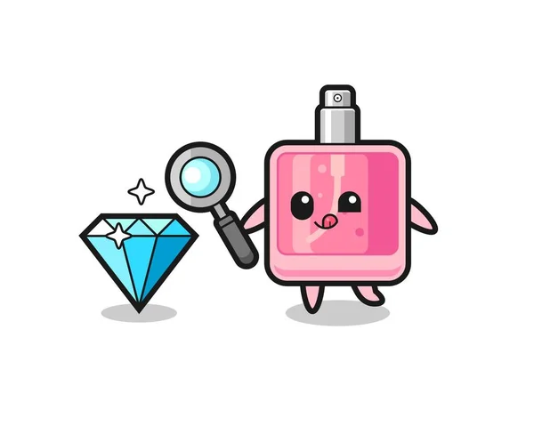 Mascote Perfume Está Verificando Autenticidade Diamante Design Estilo Bonito Para — Vetor de Stock