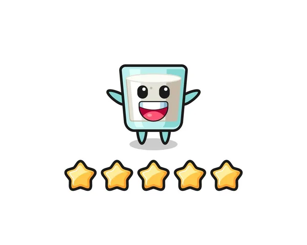 Ilustración Mejor Calificación Del Cliente Carácter Lindo Leche Con Estrellas — Vector de stock