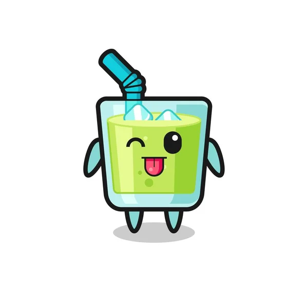 Lindo Personaje Jugo Melón Expresión Dulce Mientras Que Sobresale Lengua — Vector de stock