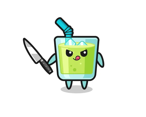 Lindo Jugo Melón Mascota Como Psicópata Sosteniendo Cuchillo Lindo Diseño — Vector de stock