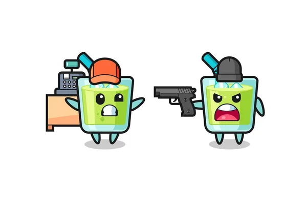 Illust Cute Melon Juice Cashier Pointed Gun Robber Cute Style — Vector de stock