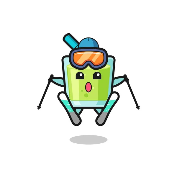 Personaje Mascota Del Jugo Melón Como Jugador Esquí Diseño Estilo — Vector de stock