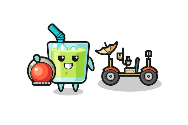 Jugo Melón Lindo Como Astronauta Con Rover Lunar Diseño Estilo — Vector de stock