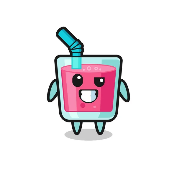 Mascotte Mignonne Jus Fraise Avec Visage Optimiste Design Style Mignon — Image vectorielle