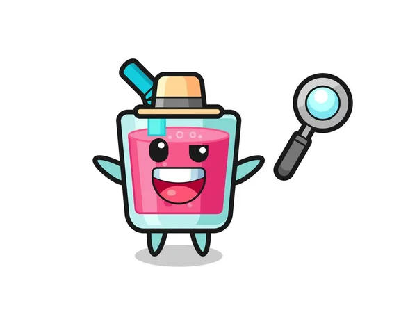 Ilustración Mascota Del Jugo Fresa Como Detective Que Logra Resolver — Vector de stock