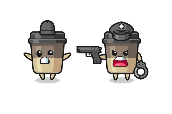 Illustrazione Rapinatore Tazza Caffè Con Mani Posa Catturato Dalla Polizia — Vettoriale Stock