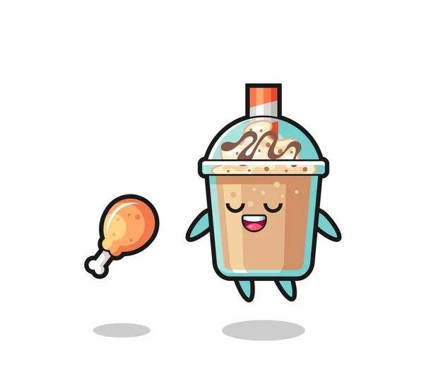Şirin milkshake yüzüyor ve kızarmış tavuk yüzünden cezbedildi. Tişört, çıkartma, logo elementi için şirin bir tasarım.