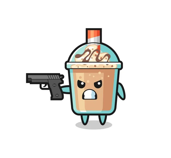 Cute Milkshake Character Shoot Gun Cute Style Design Shirt Sticker — Stock Vector