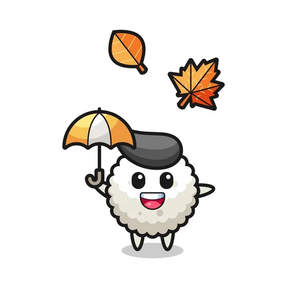 Cartoon Cute Rice Ball Holding Umbrella Autumn Cute Style Design — Stock Vector