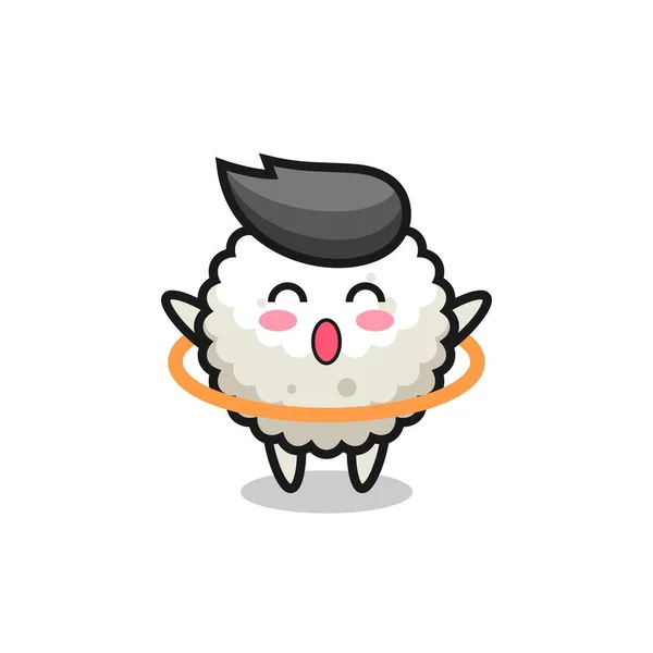 Cute Rice Ball Cartoon Playing Hula Hoop Cute Style Design — Stock Vector