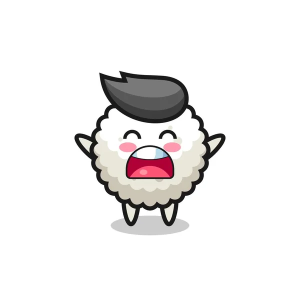 Cute Rice Ball Mascot Yawn Expression Cute Style Design Shirt — Stock Vector
