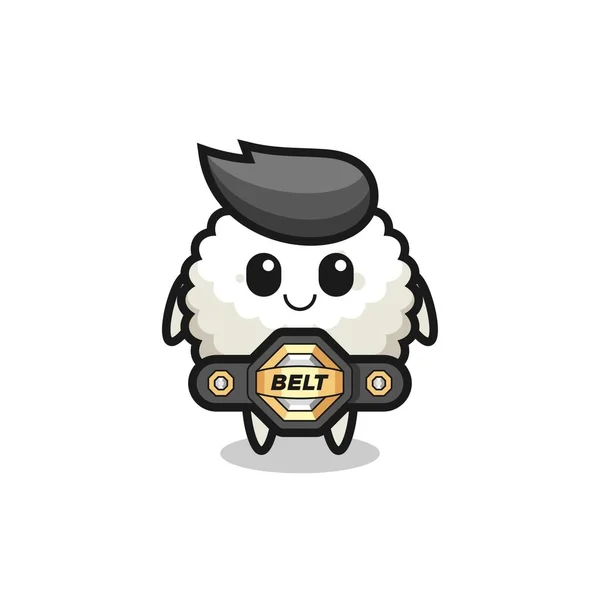 Mma Fighter Rice Ball Mascot Belt Cute Style Design Shirt — Stock Vector
