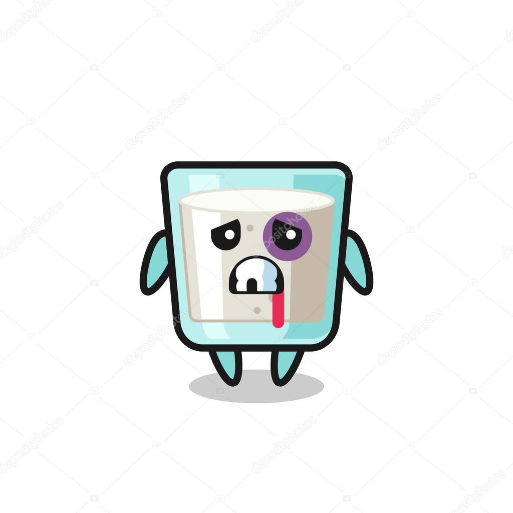 Injured milk character with a bruised face , cute style design for t shirt, sticker, logo element