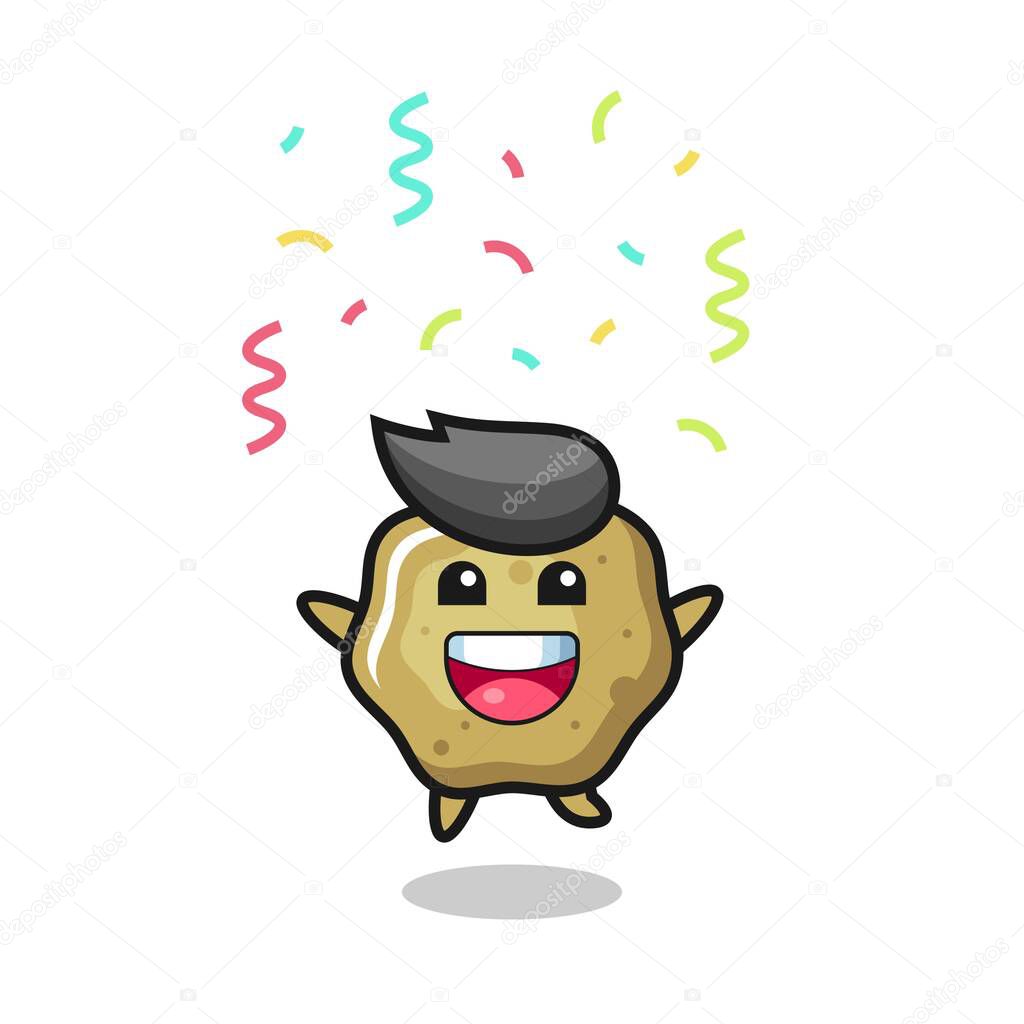 happy loose stools mascot jumping for congratulation with colour confetti , cute style design for t shirt, sticker, logo element