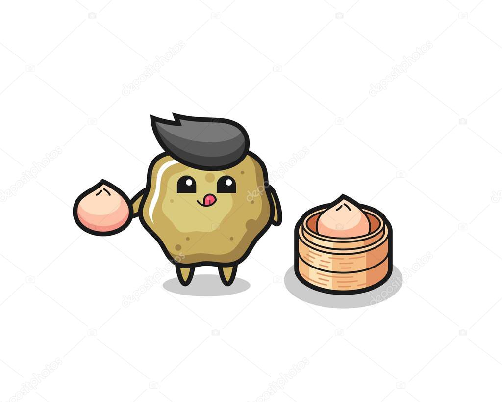 cute loose stools character eating steamed buns , cute style design for t shirt, sticker, logo element